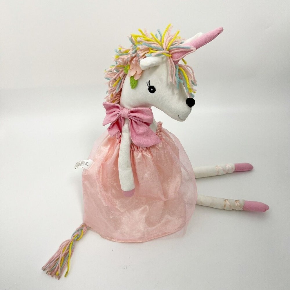 White Unicorn Plush Decor - Pastel Pink Blue Yellow Hair Strands Pink Dr…